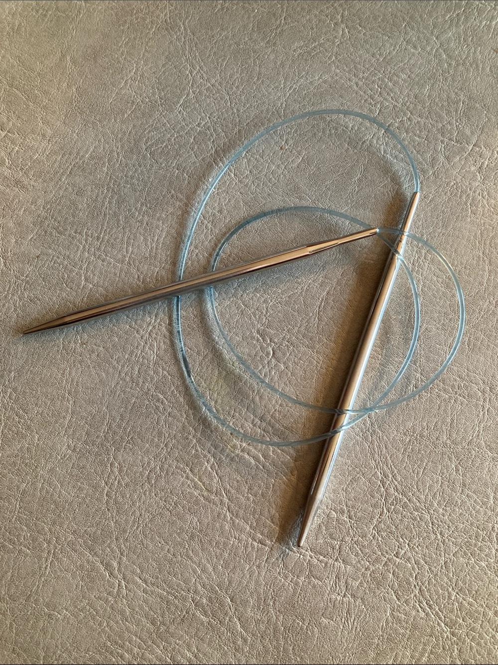 5mm Silver Circular Knitting Needles with Light Blue Cable
